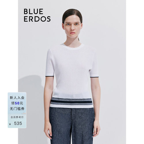 blueerdos翻花拼色短袖针织套衫