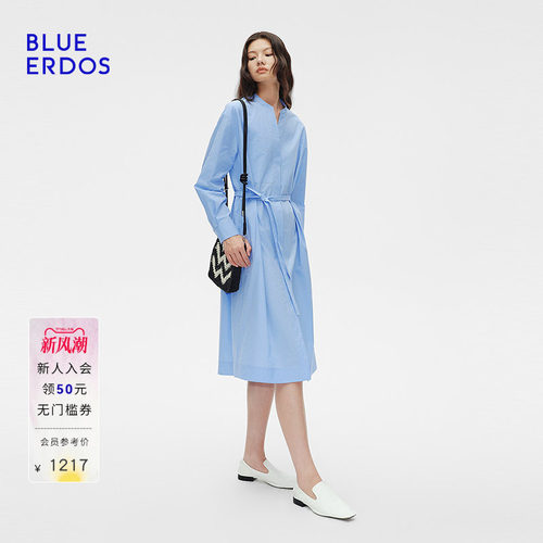 BLUE ERDOS夏季纯棉V领衬衫式欧若风连衣裙B255I3010