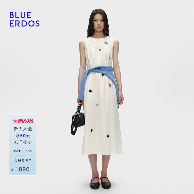 BLUE ERDOS2026春夏连衣裙中长款无袖趣味刺绣裙装简约廓形女