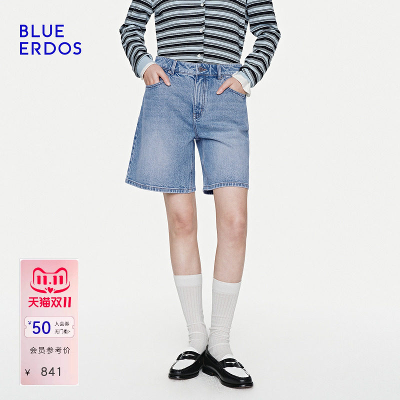 BLUE ERDOS2026夏季新品休闲百搭宽松棉混纺复古做旧牛仔短裤女