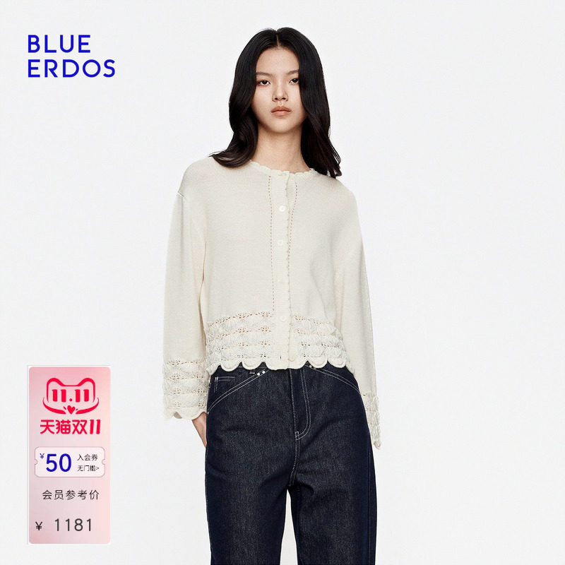 【100%绵羊毛】BLUE ERDOS2026秋冬新品简约文艺圆领针织开衫女