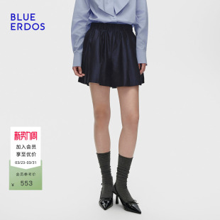 复古简约松紧腰藏青色显瘦女短裤 BLUE 新品 春季 B256M5003 ERDOS