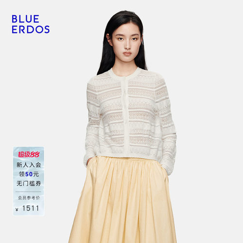 BLUE ERDOS2026秋冬新品通勤知性丝棉混纺圆领镂空肌理感开衫女