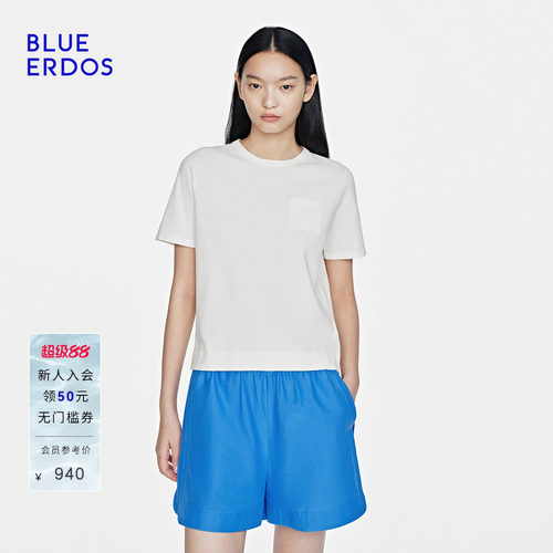 BLUE ERDOS26夏季新品通勤百搭正肩圆领显瘦半袖套衫女B2265A083