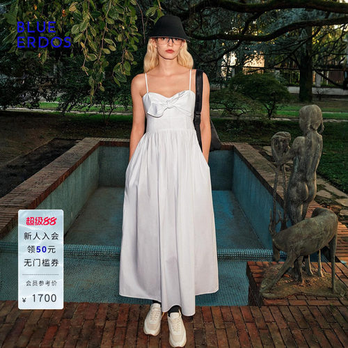 【100%棉】BLUE ERDOS2026夏季新品松弛通勤蝴蝶结吊带抹胸连衣裙