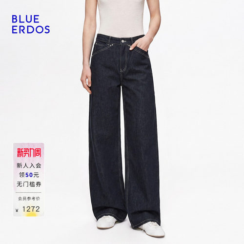 【100%棉】BLUE ERDOS2026秋冬新品简约通勤宽松直筒原色牛仔裤