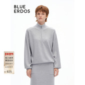 BLUE 100%绵羊毛 ERDOS格雷系运动立领卫衣针织衫