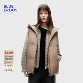 新品 BLUE ERDOS冬季 简约通勤无绗线设计连帽羽绒马甲B256M1023