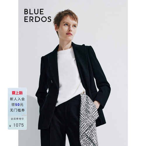 BLUE ERDOS通勤圆机黑色羊毛混纺西装女外套B245HF007