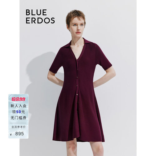 blueerdos翻花收腰半袖连衣裙