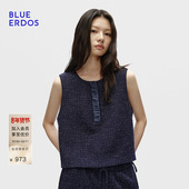 BLUE 复古优雅半开襟百搭圆领马甲B256H5001 新品 ERDOS 冬季