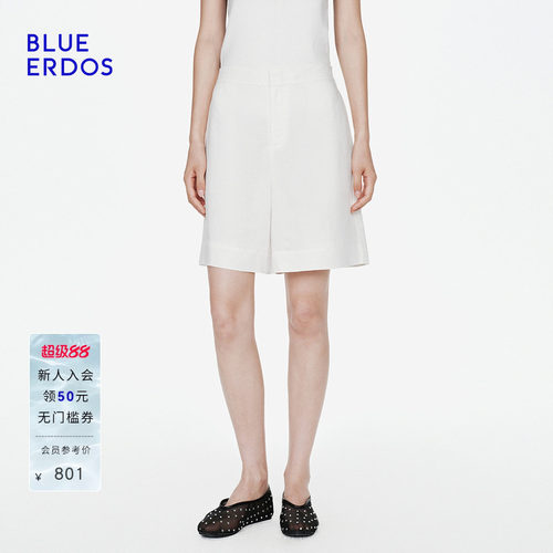 BLUE ERDOS2026夏季新品简约含亚麻垂感半松紧腰设计直筒短裤女