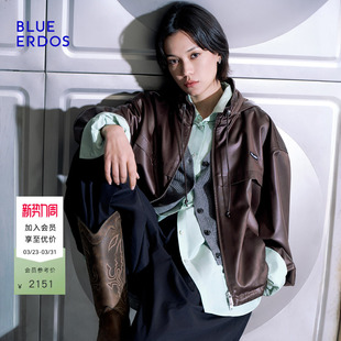 BLUE 复古百搭立领拉链夹克外套女B2265J016 ERDOS2026早春新品