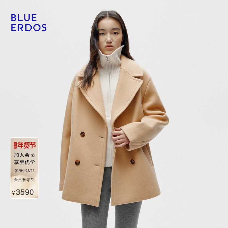 BLUE ERDOS冬季新品质感通勤羊毛混纺双排扣西装领短大衣外套女,女装/女士精品,毛呢外套,淘宝优惠券,粉丝福利购,淘宝优惠卷