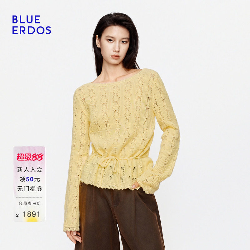 BLUE ERDOS2026秋冬新品镂空针织衫山羊绒混纺气质慵懒长袖上衣女图片