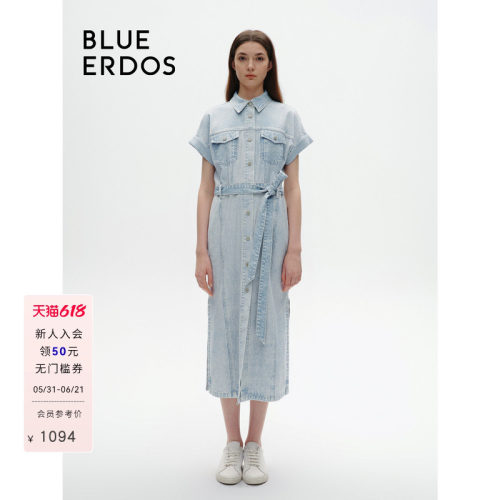 blueerdos系带女装牛仔连衣裙