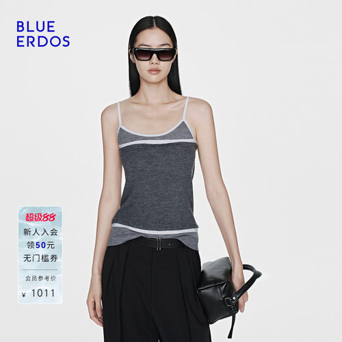 【100%绵羊毛】BLUE ERDOS26夏季新品假两件撞色修身百搭针织吊带