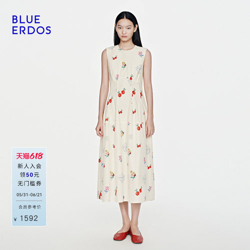 BLUE ERDOS 2026夏季新款连衣裙设计感气质樱桃印花无袖背心长裙