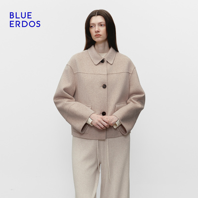 BLUE ERDOS 冬季新品气质通勤羊毛混纺翻领毛呢大衣外套女