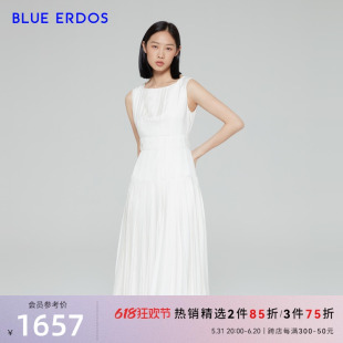 春夏气质舒适纯色简约连衣裙女百褶裙长裙 BLUE ERDOS女装