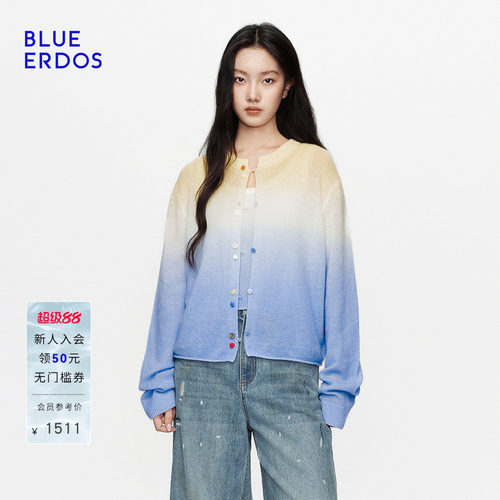 【空气羊绒】BLUE ERDOS2026秋冬新品羊毛羊绒混纺渐变针织开衫女
