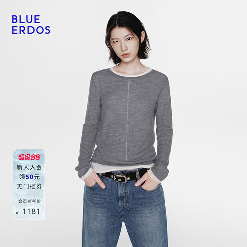 【100%绵羊毛】BLUE ERDOS2026春季新品休闲百搭撞色圆领女针织衫