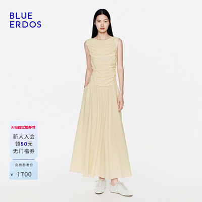 BLUE ERDOS2026夏季新品优雅知性抽褶修身度假风连衣裙B2265I085