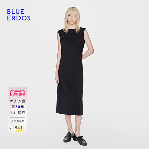 BLUE ERDOS26夏季新品通勤显瘦扭结收腰无袖连衣裙背心淡人长裙