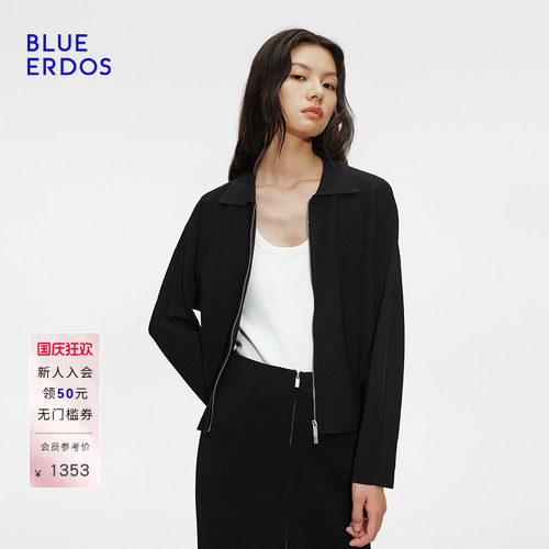 BLUE ERDOS 秋季通勤小翻领连肩袖双拉链短外套B255E0001