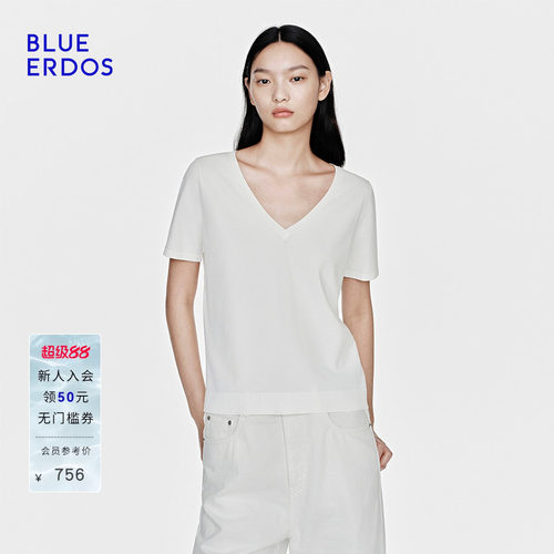 BLUE ERDOS2026春季新品休闲百搭V领显瘦半袖T恤女B2265A082