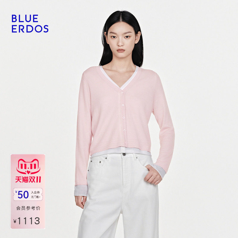 【100%绵羊毛】BLUE ERDOS26秋季通勤百搭假两件V领开衫女