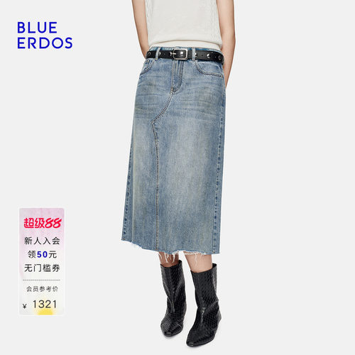 【100%棉】BLUE ERDOS2026秋季新品松弛随性水洗做旧A字牛仔半裙