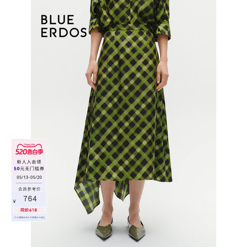 blueerdosA字格纹不规则半裙