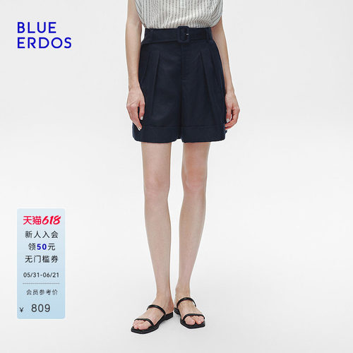 BLUE ERDOS春季复古简约垂坠感亚麻混纺女短裤B255M5001