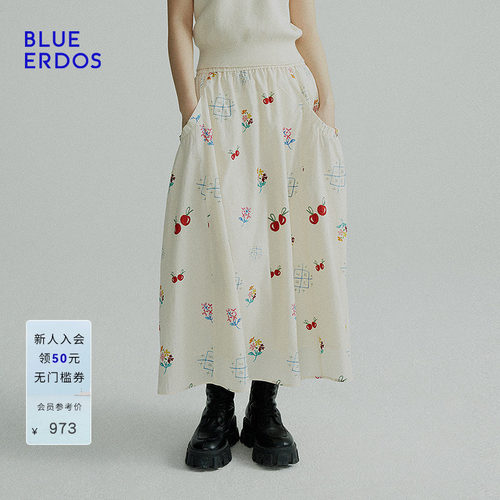 BLUE ERDOS春季气质樱桃印花A字半裙伞裙女B255M0038