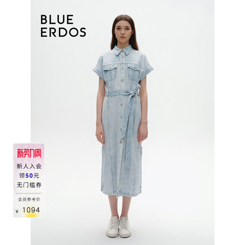 blueerdos系带女装牛仔连衣裙