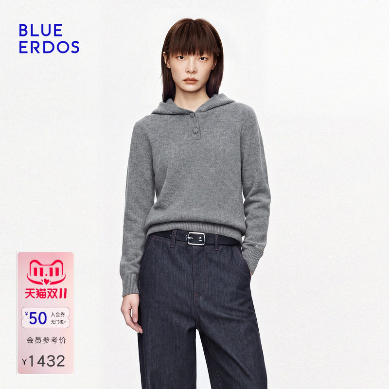 BLUE ERDOS2026秋冬新品连帽针织衫日常休闲山羊绒混纺宽松上衣女