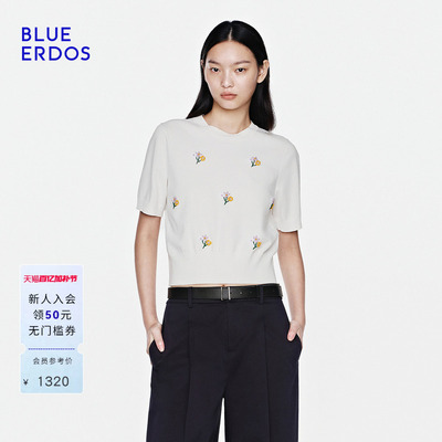 BLUE ERDOS2026夏季新品日常通勤立体绣花圆领短袖上衣B2265A080