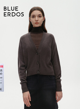 BLUE ERDOSmiu系V领短羊毛羊绒针织开衫女B246A1023
