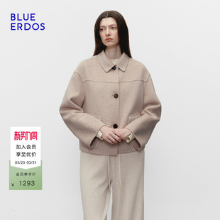 新品 春季 气质通勤羊毛混纺翻领毛呢大衣外套女 ERDOS BLUE