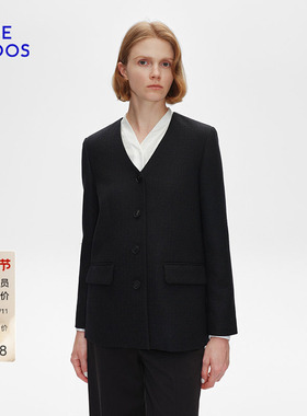 BLUE ERDOS 冬季经典黑色粗花呢小香风V领外套B255J0004