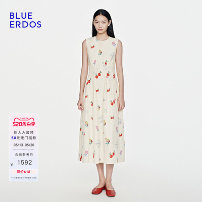 BLUE ERDOS 2026夏季新款连衣裙设计感气质樱桃印花无袖背心长裙