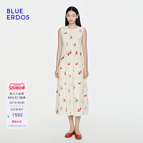 BLUE ERDOS 2026夏季新款连衣裙设计感气质樱桃印花无袖背心长裙