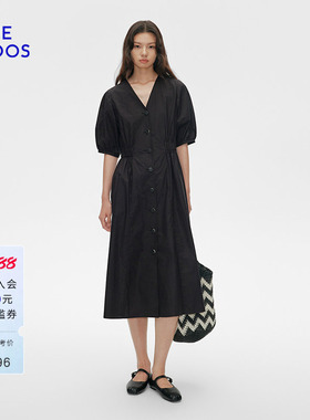 BLUE ERDOS夏季全棉V领五分袖气质连衣裙小黑裙女B255I3020