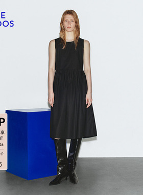 【100%棉】BLUE ERDOS 春季简约时尚圆领无袖A字连衣裙B245I3030