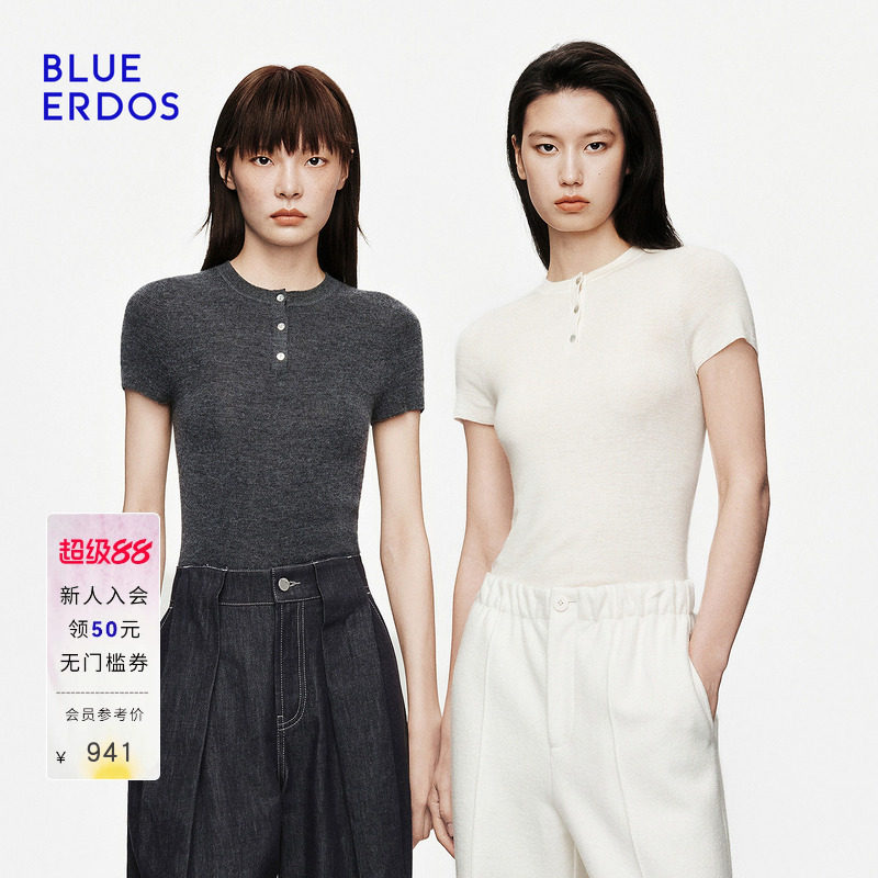 【零感羊绒】BLUE ERDOS2026秋冬新品羊毛羊绒混纺亨利圆领套衫女图片