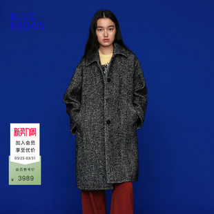 摩登休闲绵羊毛混纺翻领单排扣长款 新品 大衣女 ERDOS春季 BLUE