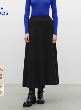 BLUE ERDOS 冬季新品时尚简约黑色松紧腰长裙半裙女