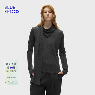 新品 BLUE ERDOS 春季 B256A0016 简约通勤V领飘带设计女套衫