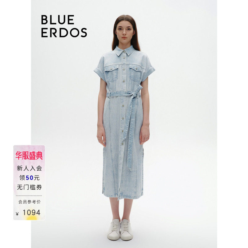 blueerdos系带女装牛仔连衣裙图片